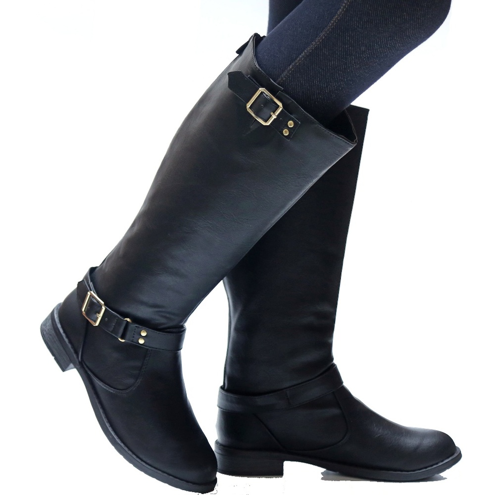 Black Slightly Wider Calf Knee High Riding Boots